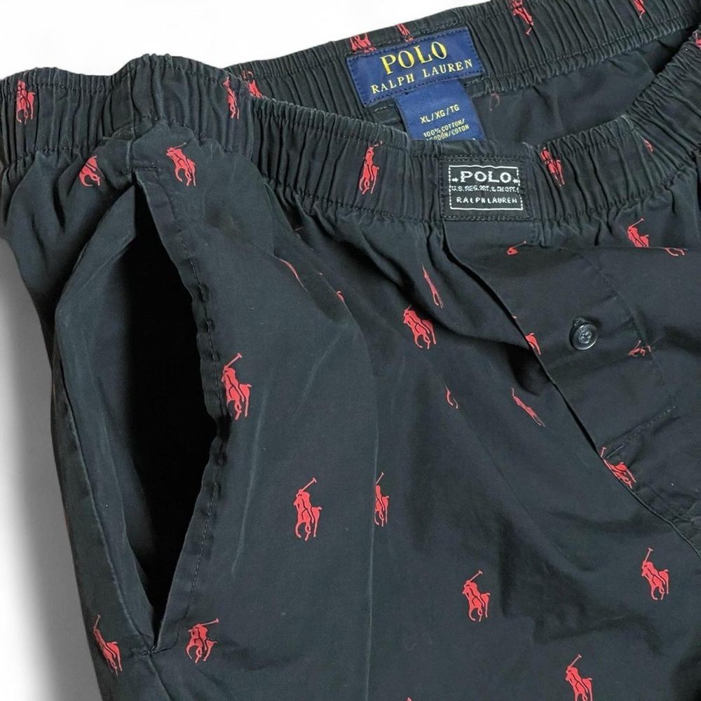 Polo Ralph Lauren Sleepwear Lounge Pants XL Black & Red Pony Logo All Over Print - Picture 3 of 6